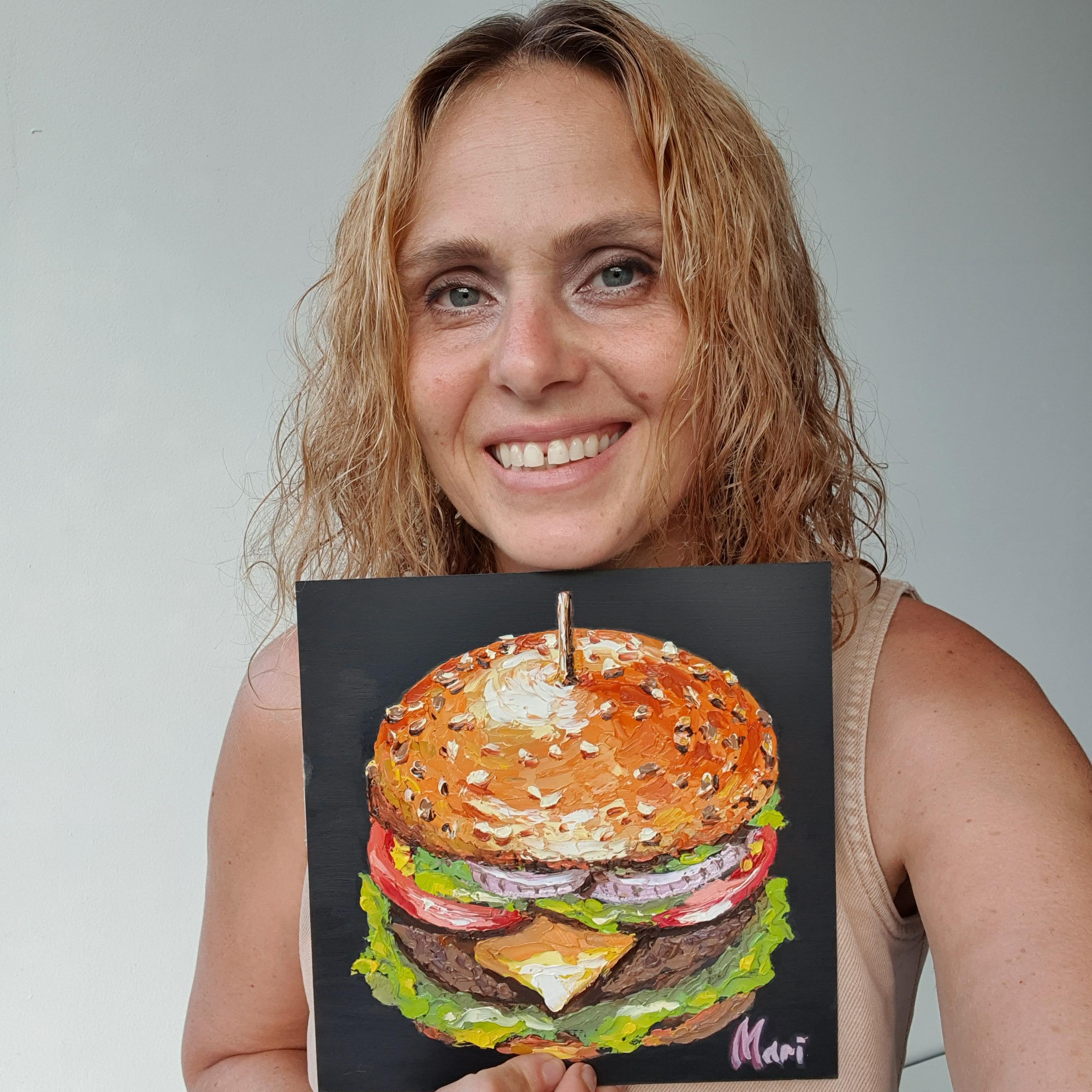 Peinture à l'huile originale de Burger Art Gourmet Cheeseburger pour Modern Kitch en vente 9