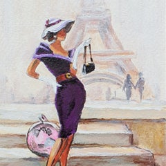 Parisian Elegance at the Eiffel Tower Contemporary Fashion Figurative Painting C