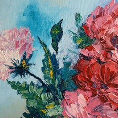Peony Flowers Painting Still Life Impasto Floral Vase Original Art