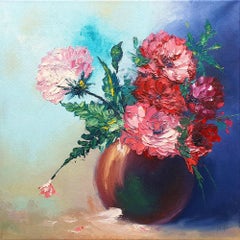 Peony Flowers Painting Still Life Impasto Floral Vase Original Art