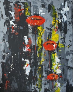 Poppy Flowers Painting Red Flower Modern Gray Background Art