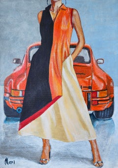 Porsche 911 Fashion Painting Elegant Woman Luxury Car Modern Lifestyle Art