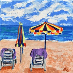 Quiet Beach with Closed Umbrella and Empty Lounge Chairs Original Coastal Landsc
