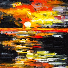 Radiant Sunset Reflections on Dark Water Abstract Seascape Contemporary Landscap