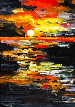Radiant Sunset Reflections on Dark Water Abstract Seascape Contemporary Landscap