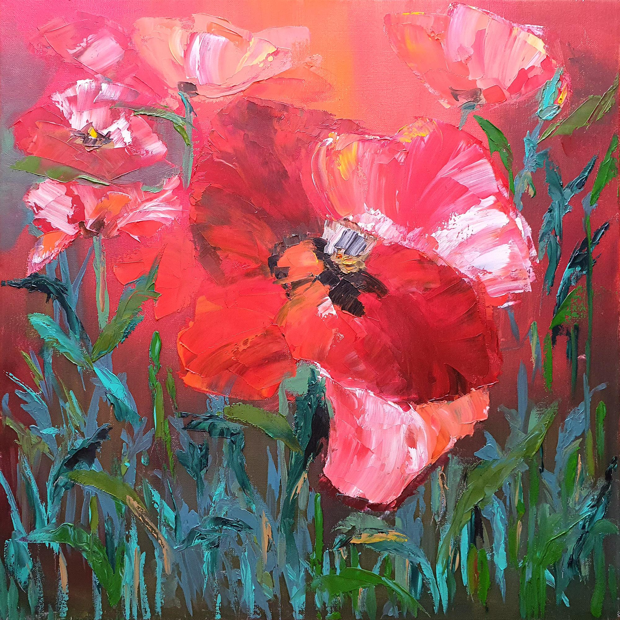 Red Poppy Flowers Original Painting Floral Painting Garden Art Flower Artwork