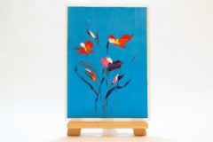 Red Poppy Flowers Painting Blue Background Modern Floral Minimal Art