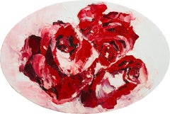 Red Roses Painting Still Life Oval Flower Kitchen Art
