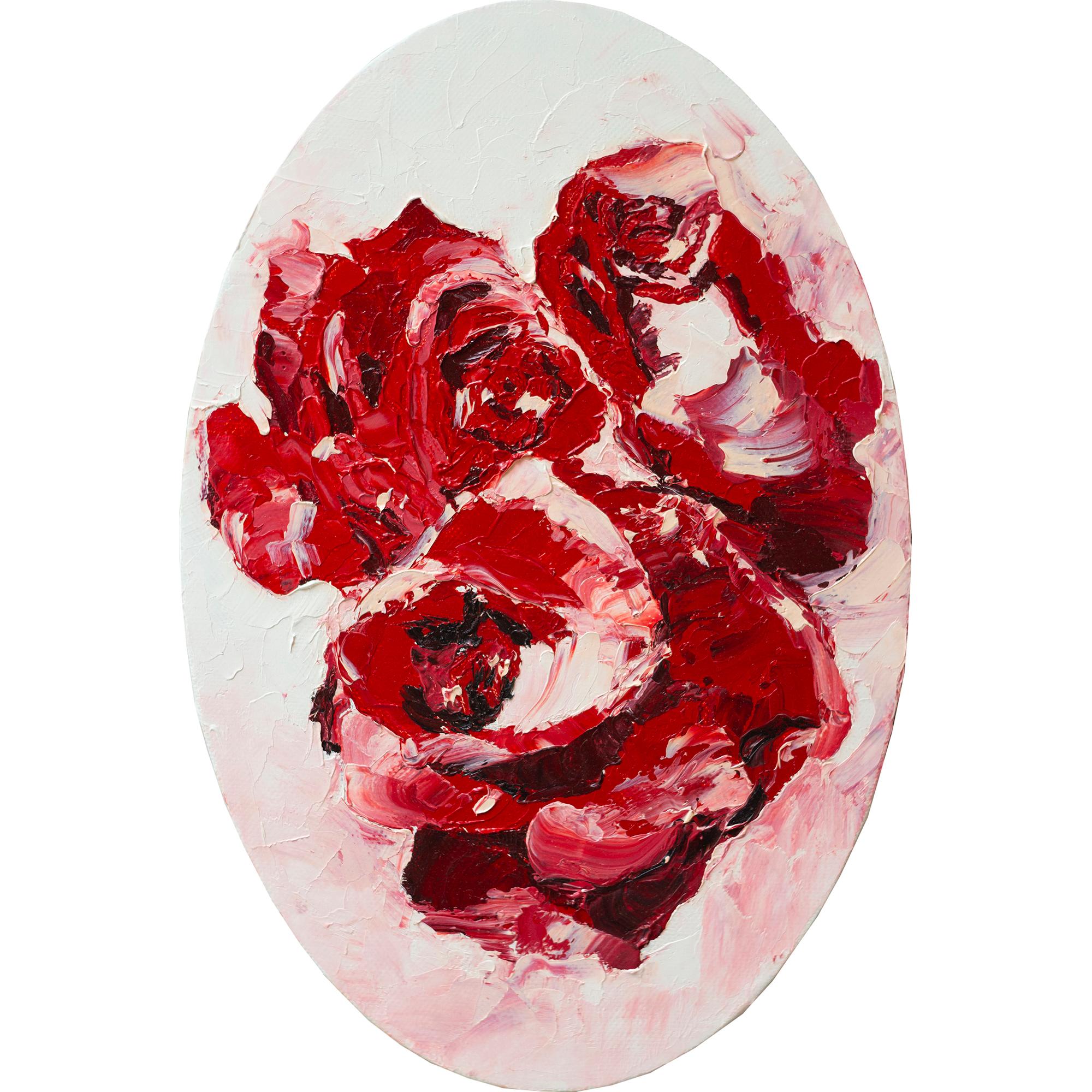 Rote Rosen Malerei Stillleben Oval Blume Küche Kunst
