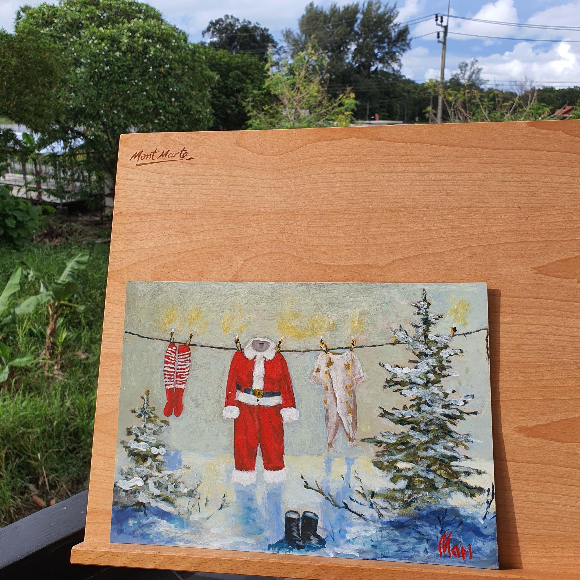 Lavandería de Papá Noel. Pintura original - Painting de Marina Fisher