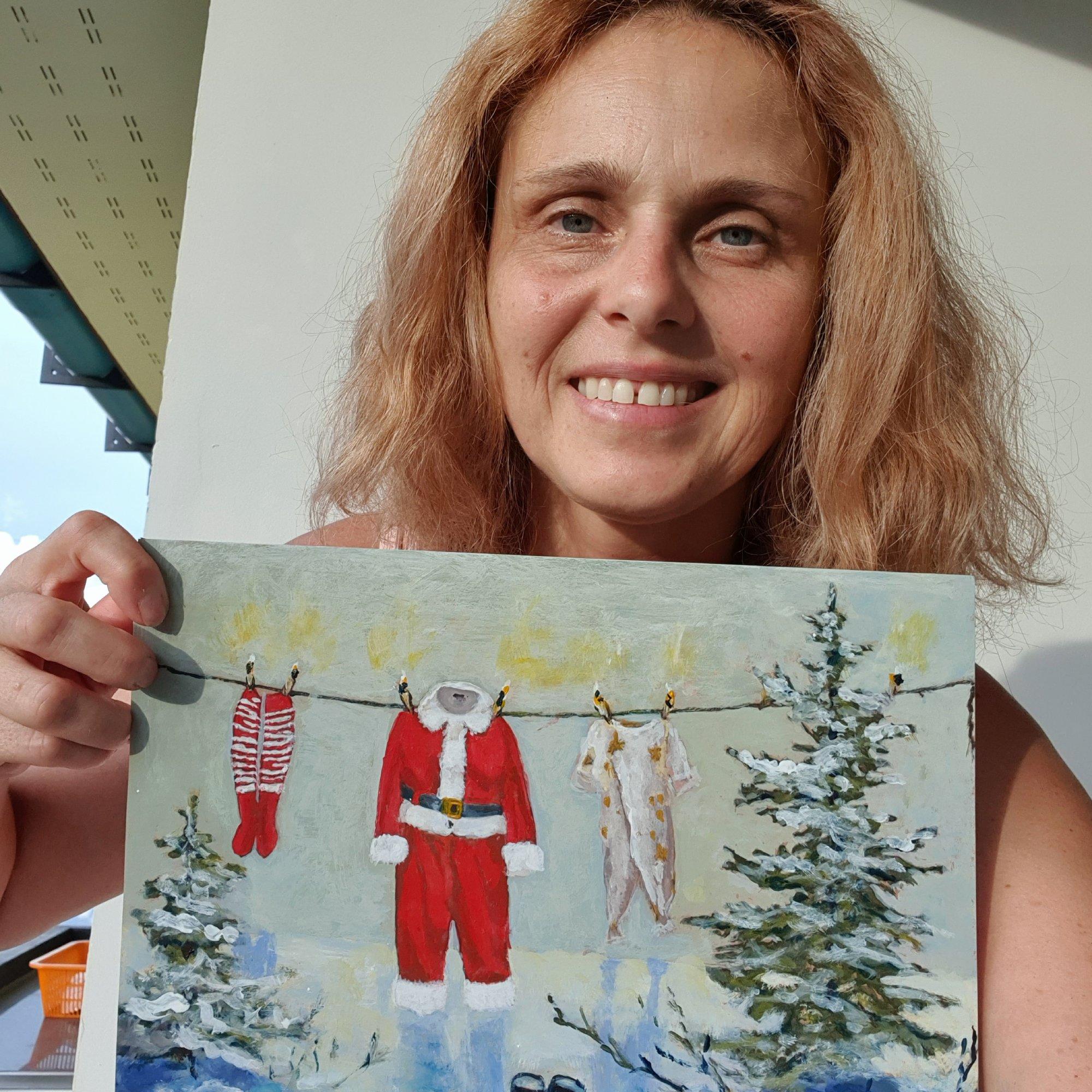 Lavandería de Papá Noel. Pintura original en venta 1