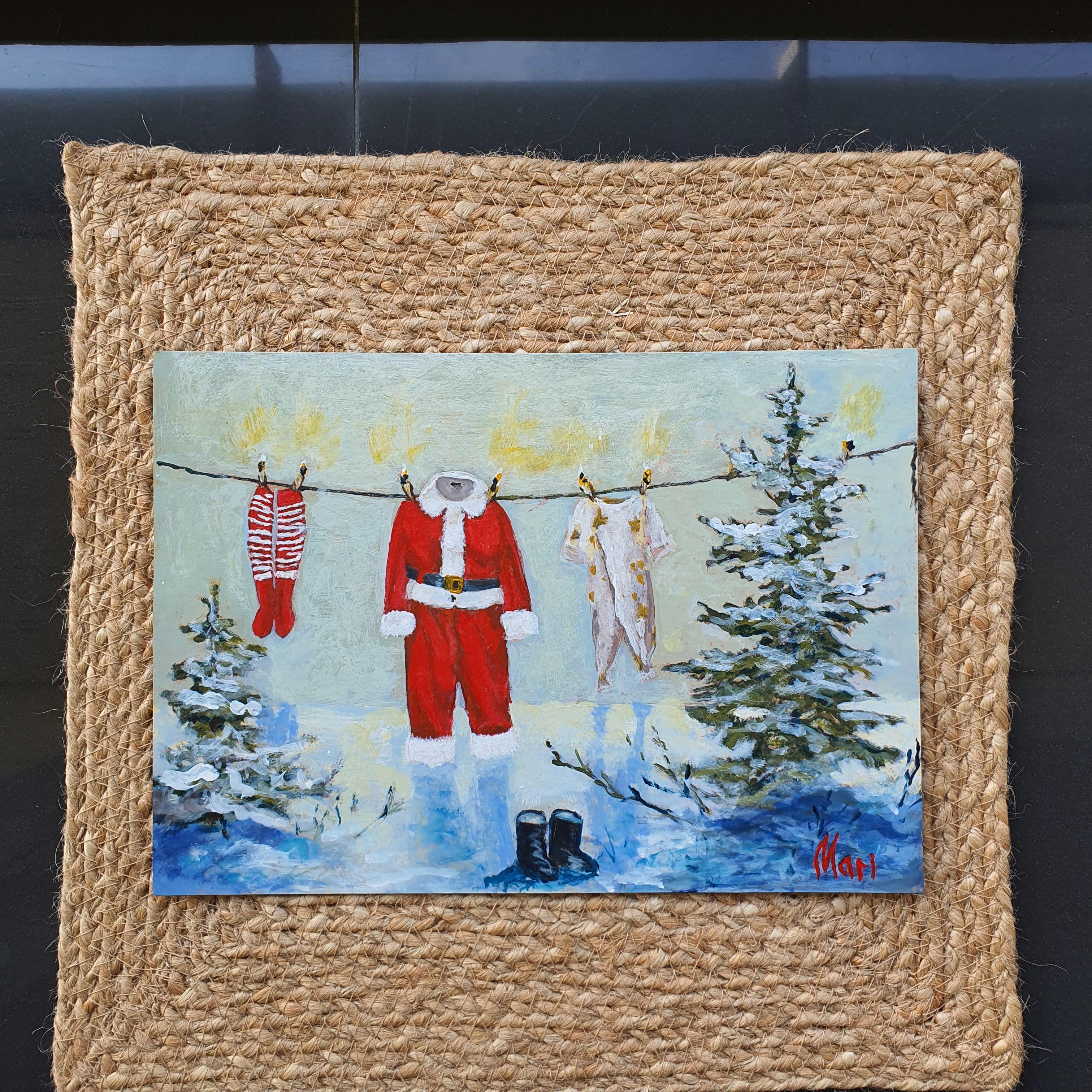 Lavandería de Papá Noel. Pintura original en venta 2