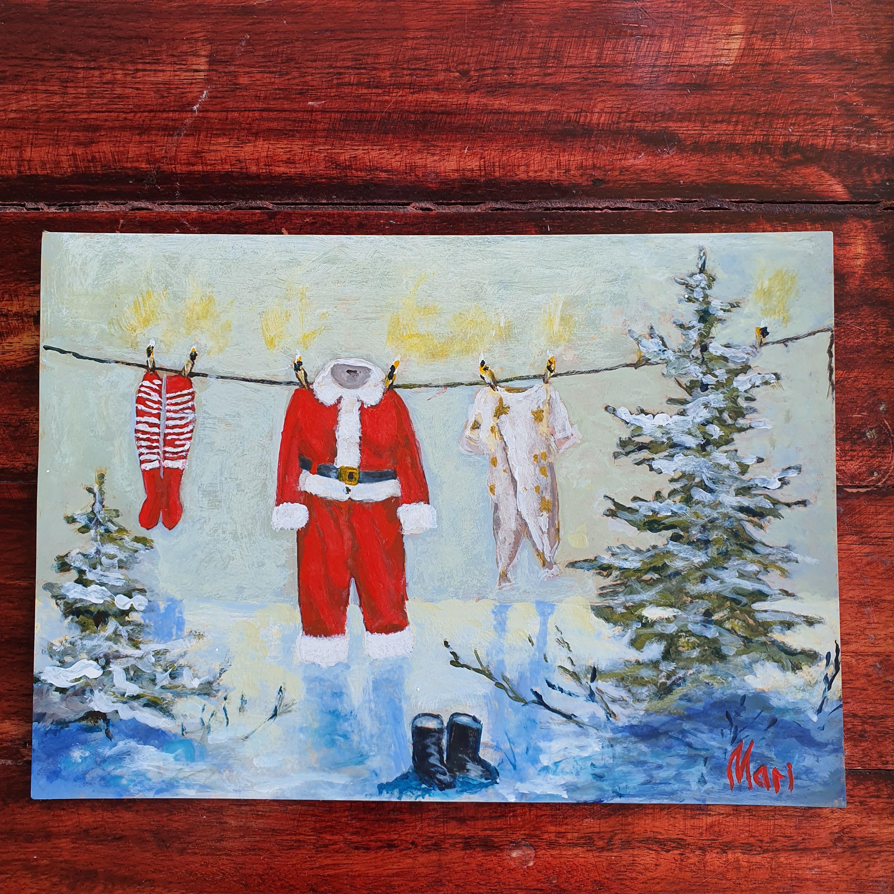 Lavandería de Papá Noel. Pintura original en venta 3