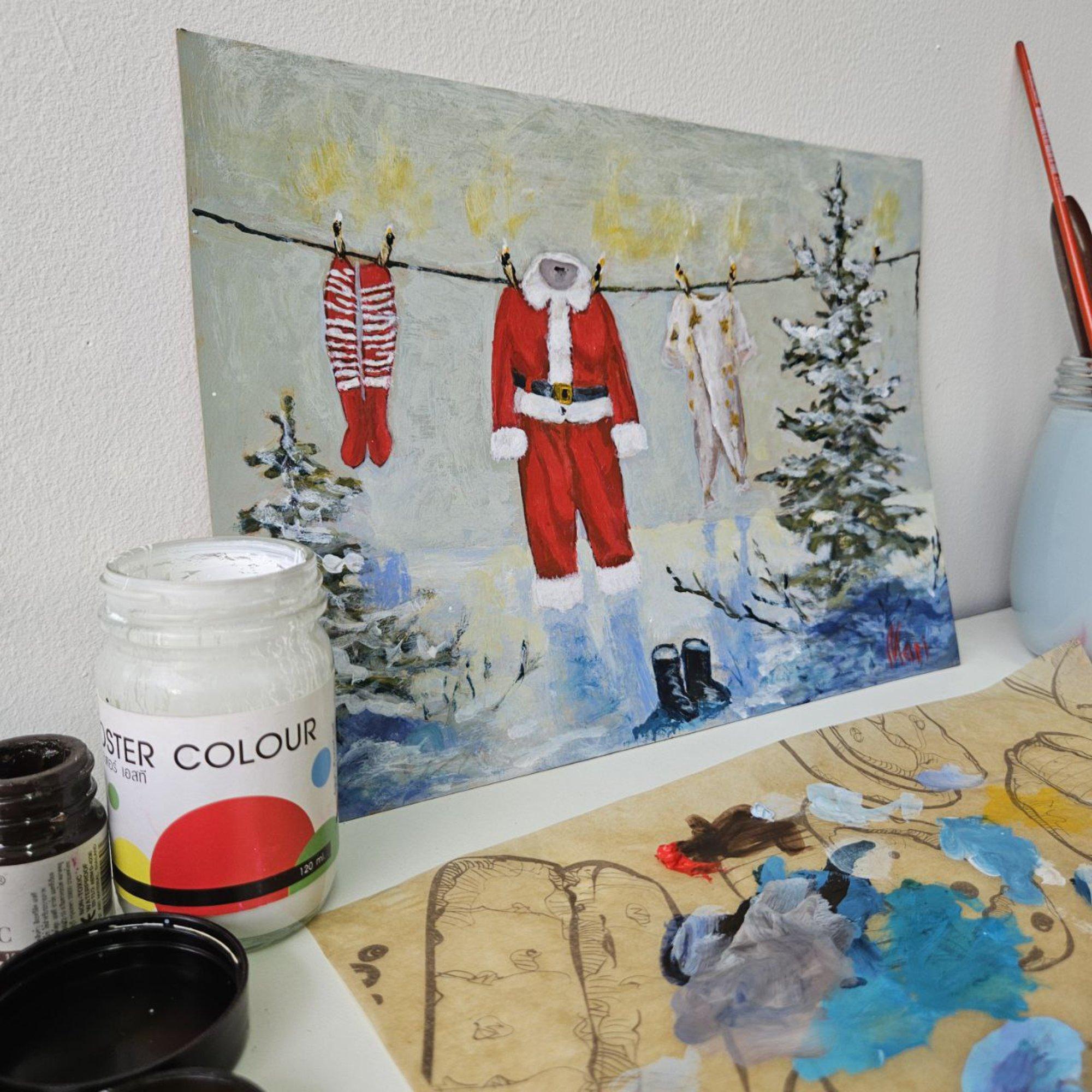 Lavandería de Papá Noel. Pintura original en venta 4