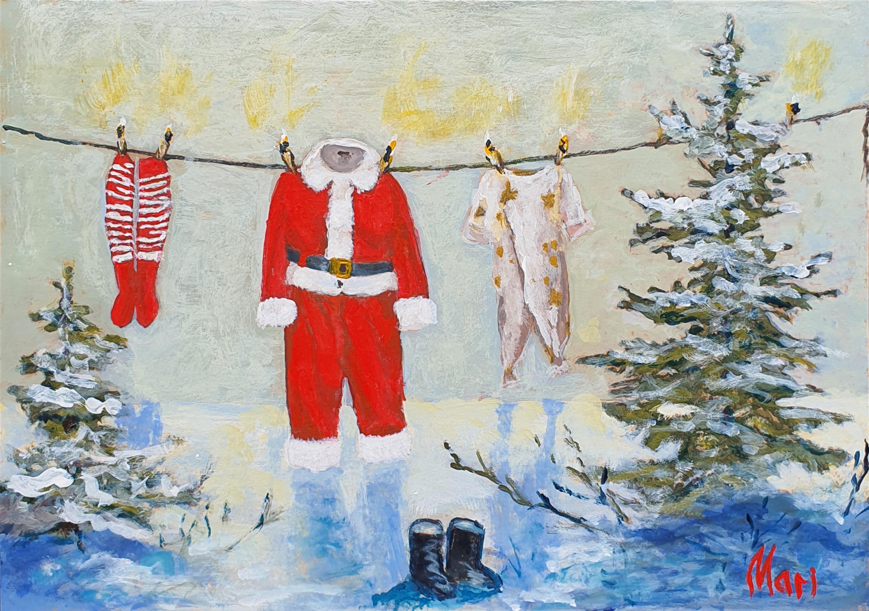 Figurative Painting de Marina Fisher - Lavandería de Papá Noel. Pintura original