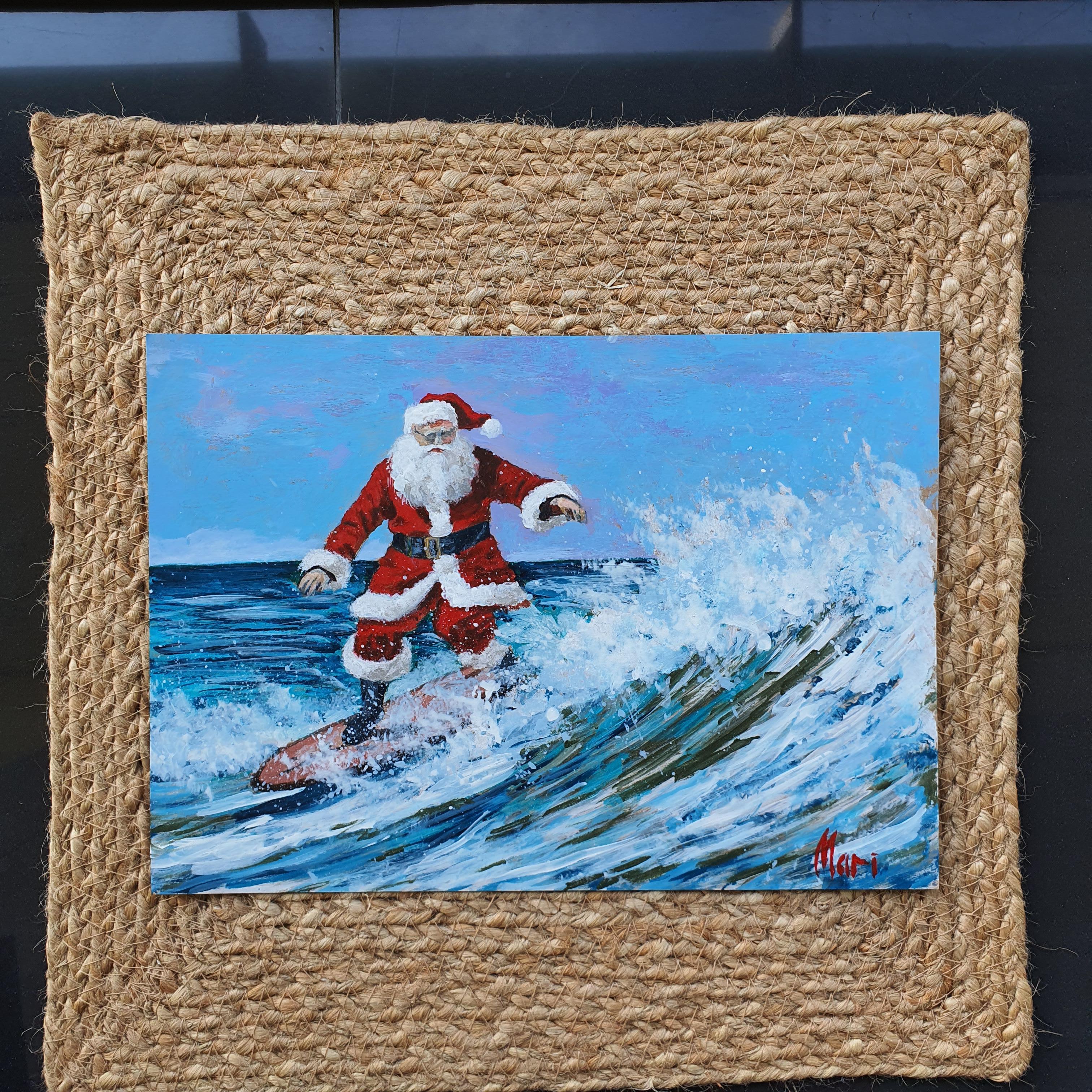 Surfeur du Santa Claus. Peinture originale en vente 2