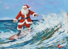 Santa Claus Surfer. Pintura original