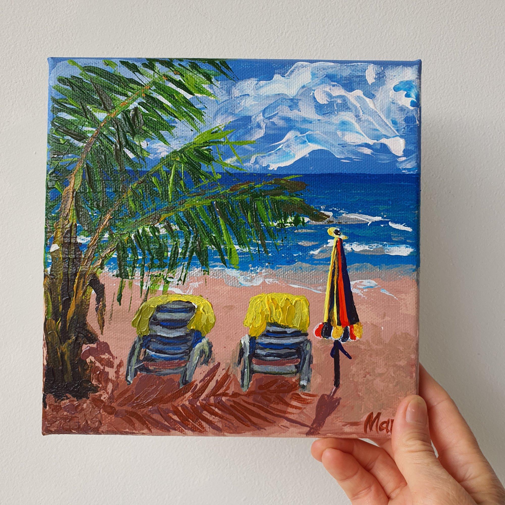 Une peinture de plage vivante et texturée, qui apporte l'énergie d'une escapade ensoleillée au bord de la mer dans votre maison. Les couleurs vives et les coups de pinceau expressifs rendent cette œuvre d'art parfaite pour les amateurs de décoration