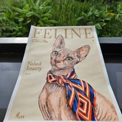 Sphynx Cat Fashion Portrait Painting Modern Feline Wall Art Cover Style Artwork