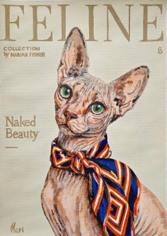 Sphynx Cat Fashion Portrait Painting Modern Feline Wall Art Cover Style Artwork