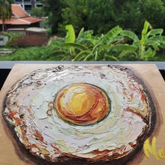 Dipinto con uovo all’occhio di bue – Arte culinaria originale per la colazione – Decorazione da parete per la cucina
