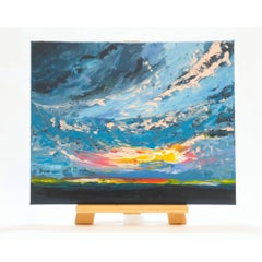 Sunset Abstract Ocean Original Painting Colorful Seascape Blue Sky Landscape