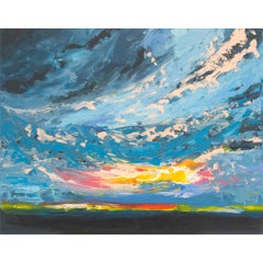 Sonnenuntergang Abstrakt Ozean Original Gemälde Bunte Seelandschaft Blauer Himmel Landschaft