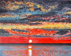 Sunset Over Ocean Seascape Painting Original Oil