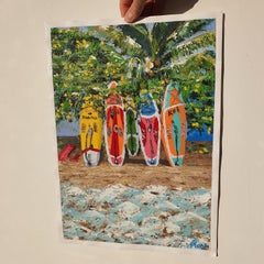 Surfboards Beach Painting Tropical Surf Art Coastal Palm Trees Ocean Lifestyle A