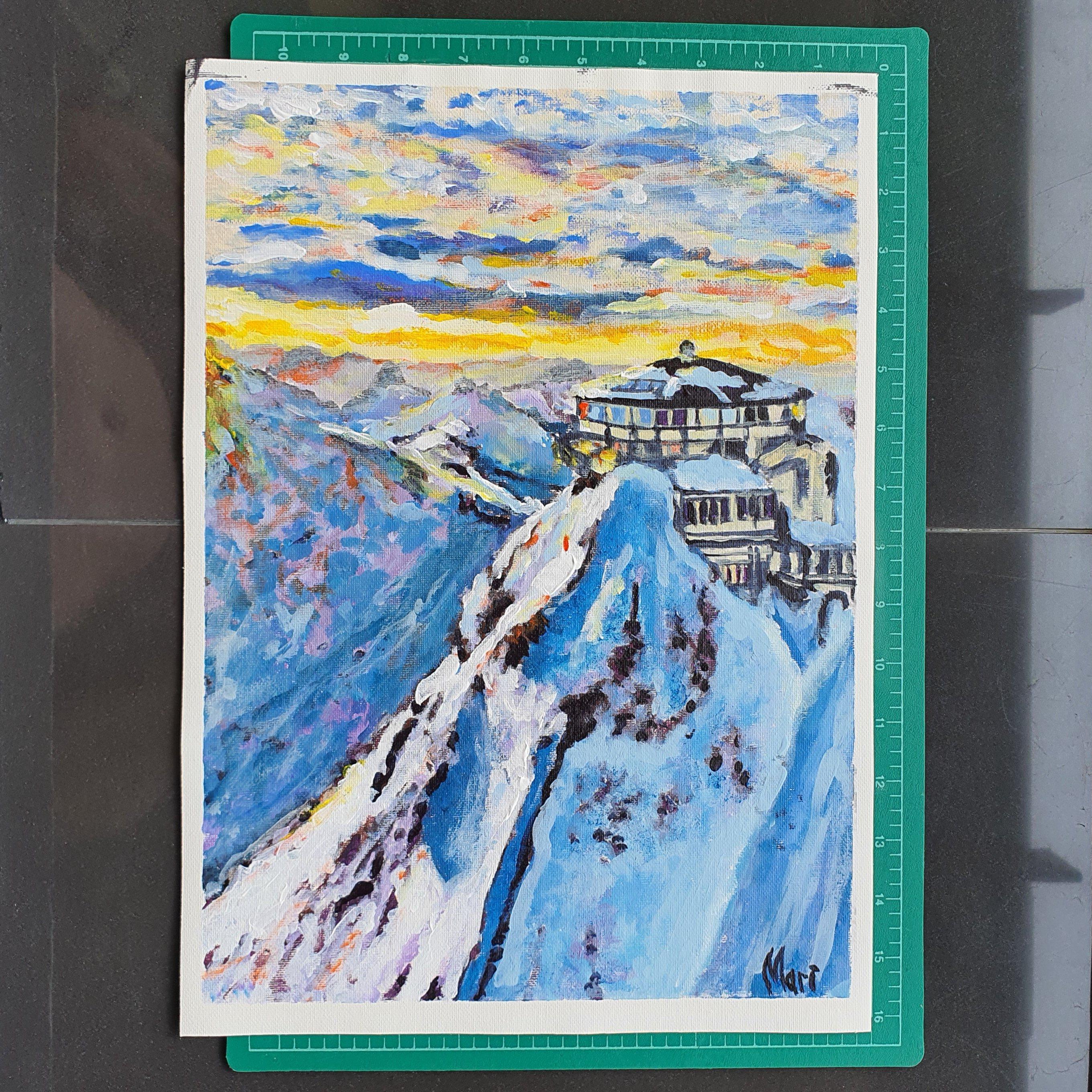 Swiss Alps Mount Pilatus Painting Original Art Switzerland Collectible Landscape For Sale 3