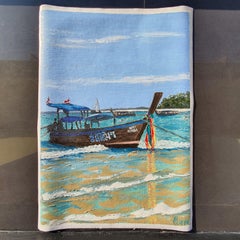 Thai Longtail Boat Painting Tropical Beach Seascape Original Art Coastal Wall De