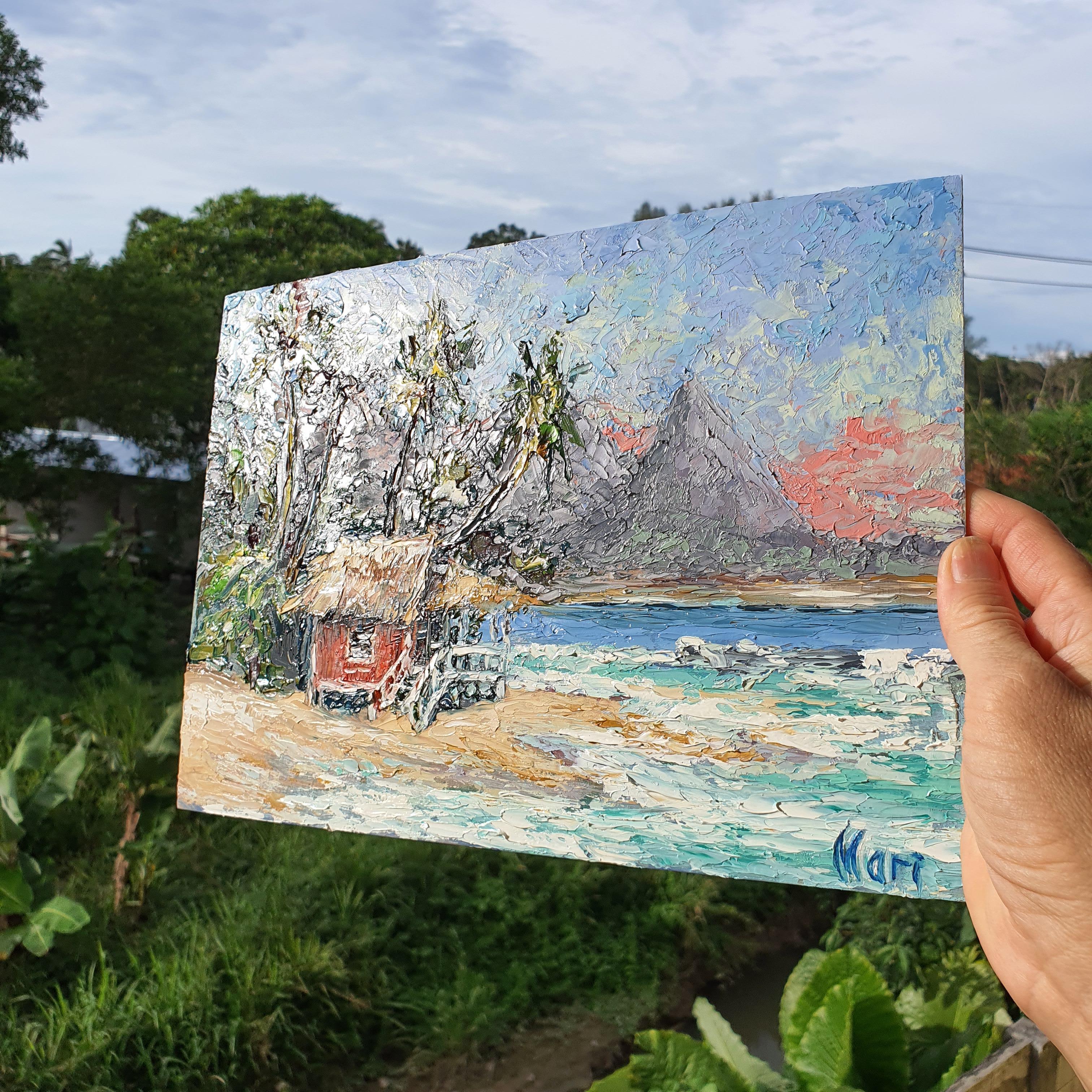 Peinture de paysage tropicale - Gris Landscape Painting par Marina Fisher