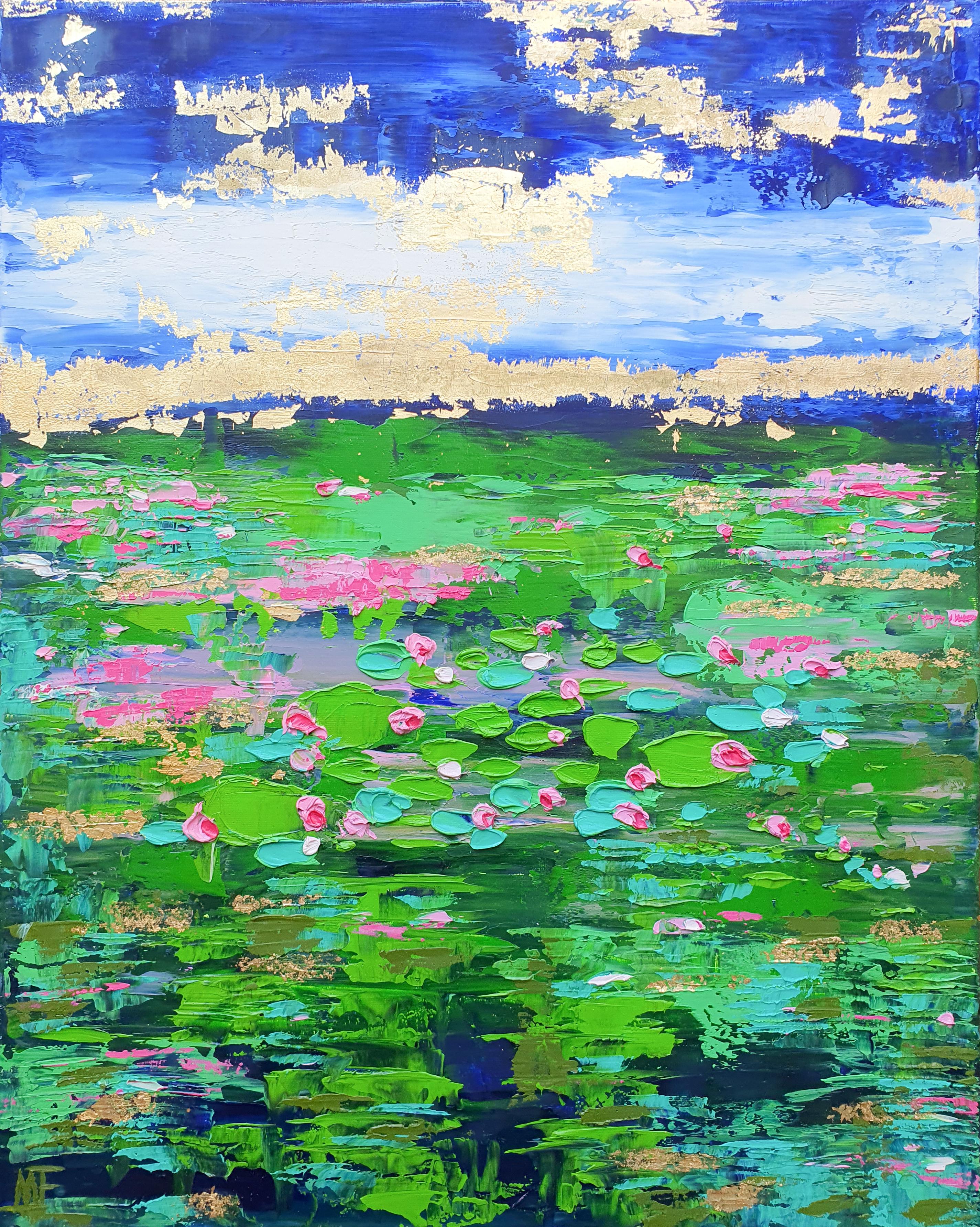Water Lilies Original Painting Abstract Flowers Lotus Pond Art Kuwshinka Floral