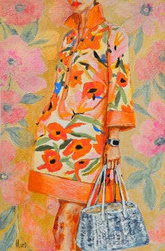 Woman in Floral Dress Original Painting Figurative Art Fashion Illustration Wall