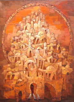 Old City Jerusalem Landscape Russian Israeli Judaica Oil Painting