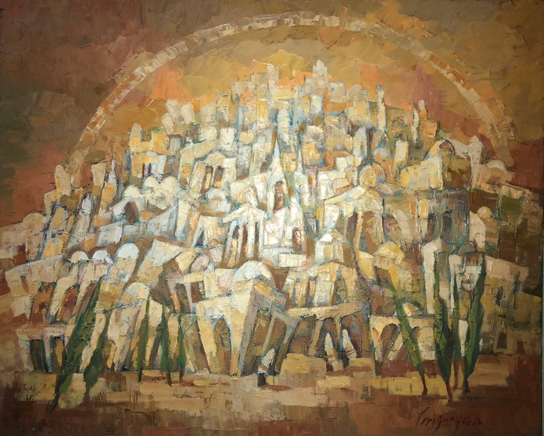 Old City Jerusalem Landscape Russian Israeli Judaica Oil Painting For Sale 1