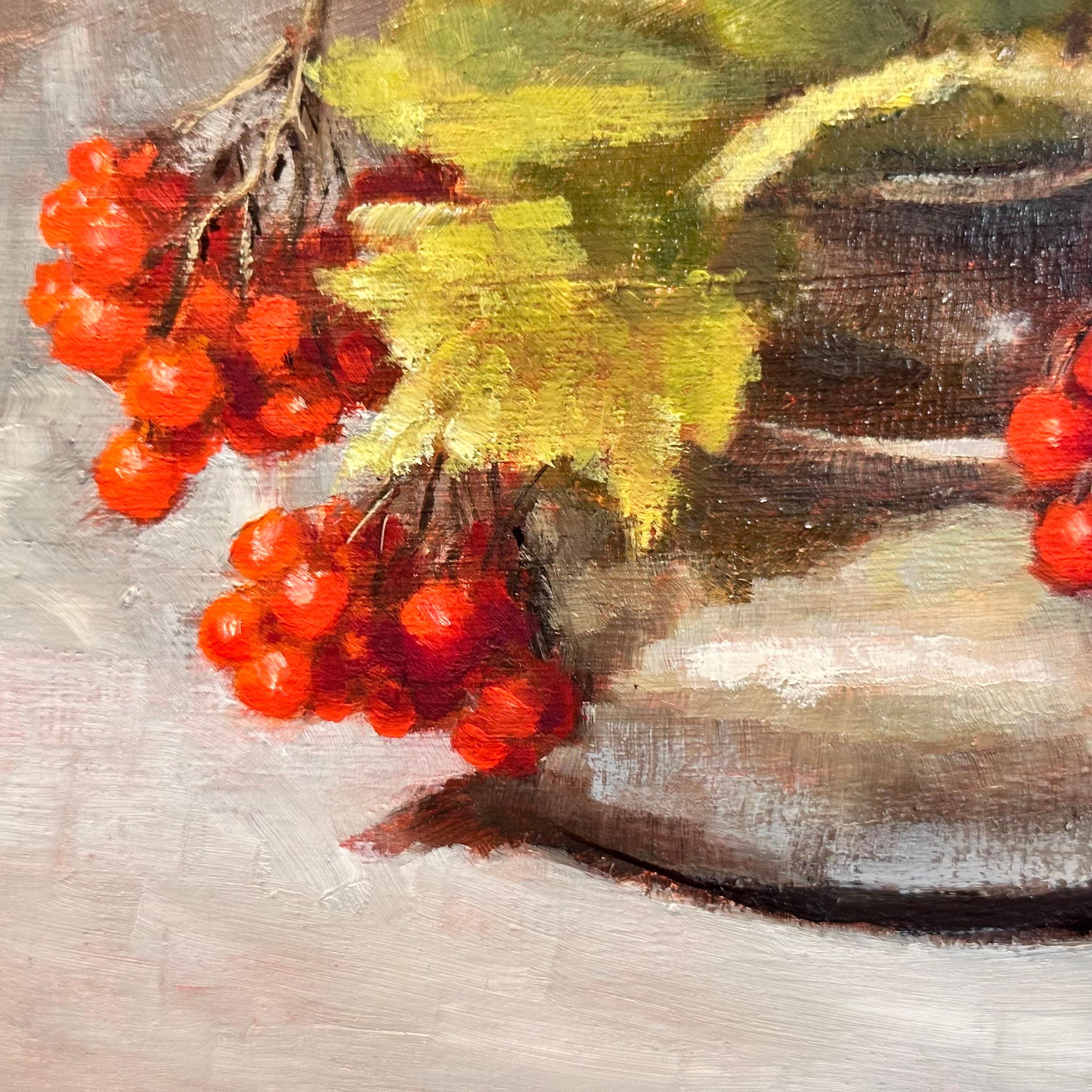 Viburnum in einer Vase, Original-Minigemälde (Impressionismus), Painting, von Marina Hein
