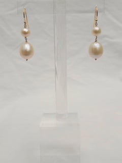 Marina J. 11mm and 6 mm White Pearl Earrings with 14k Yellow Gold findings
