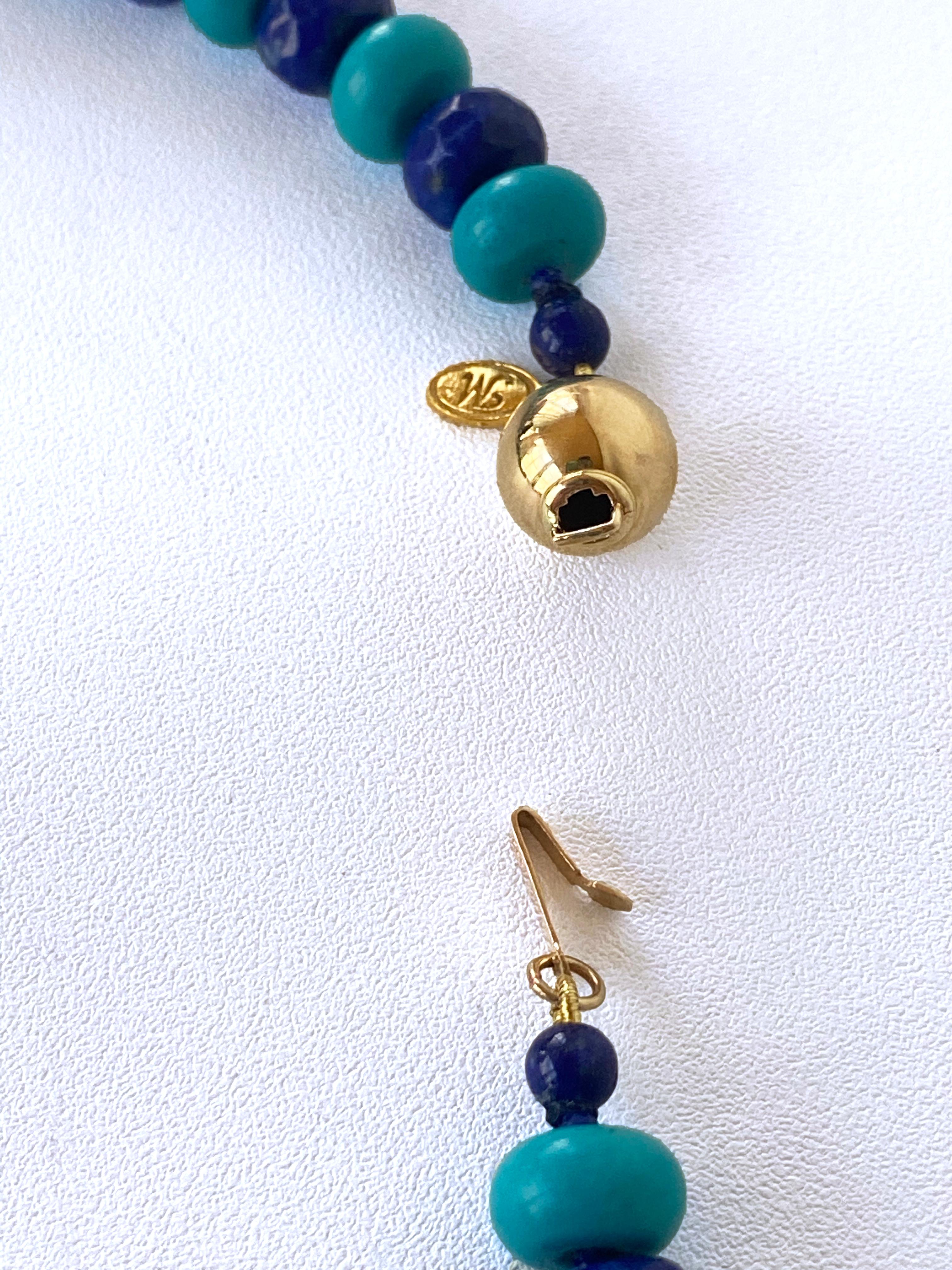 Bead Marina J. 14k Yellow Gold, Turquoise & Lapis Lazuli Necklace For Sale