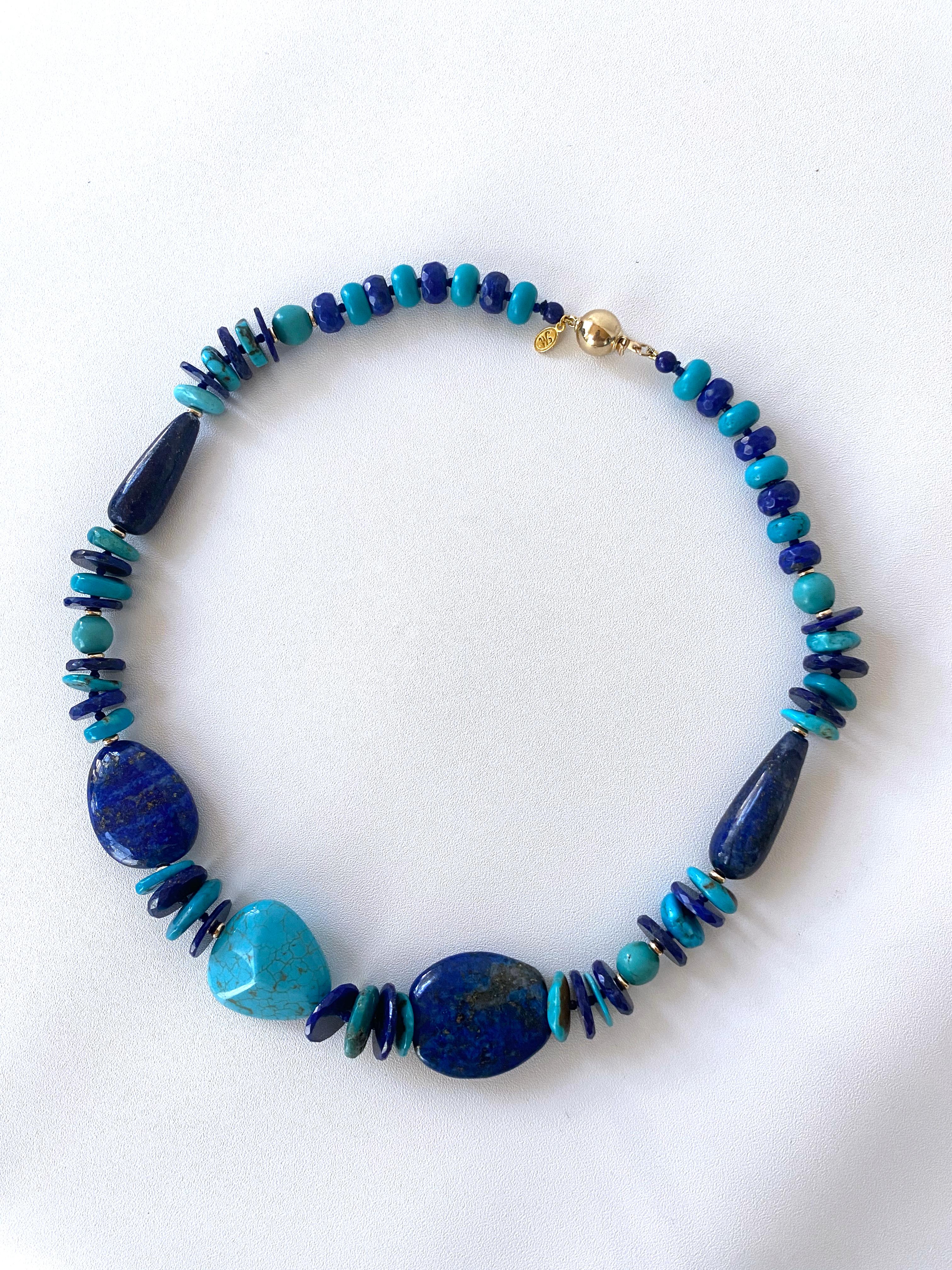 Marina J. 14k Yellow Gold, Turquoise & Lapis Lazuli Necklace In New Condition For Sale In Los Angeles, CA