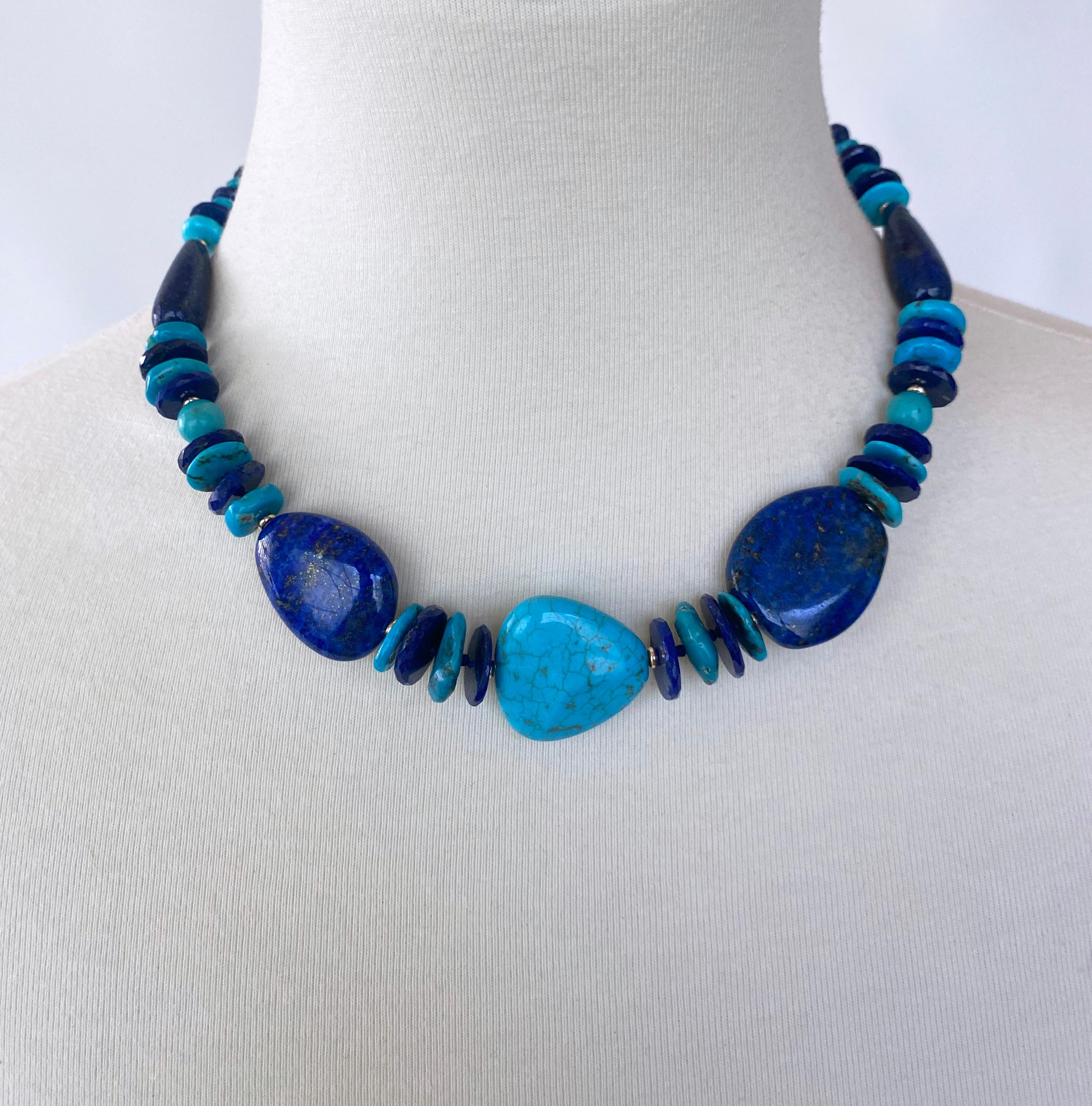 Marina J. 14k Yellow Gold, Turquoise & Lapis Lazuli Necklace For Sale 2