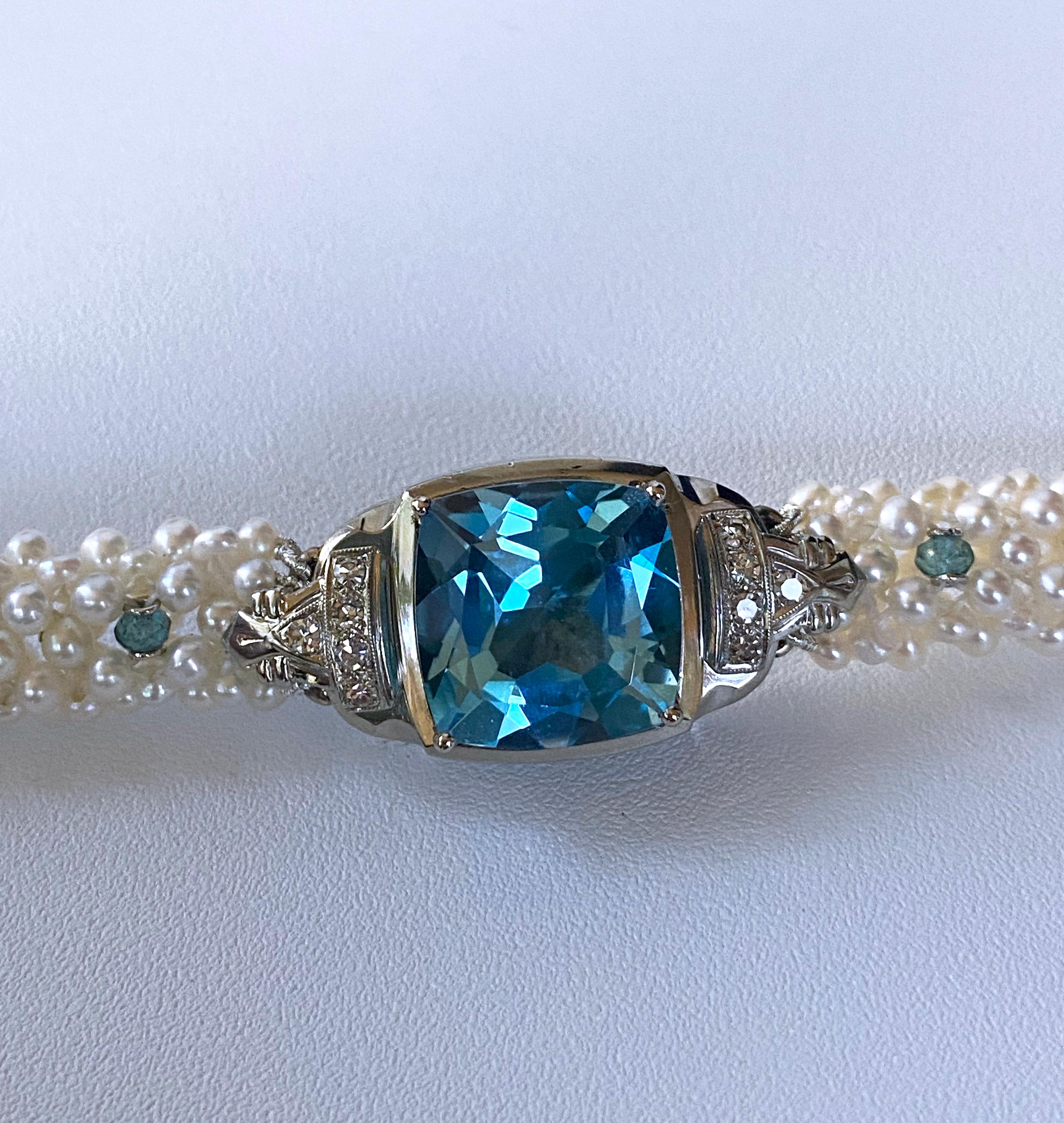 Marina J. Bracelet en or blanc 18 carats, diamants, perles et topaze bleue de Londres en vente 1