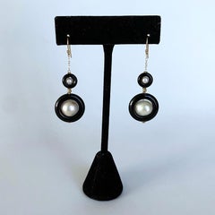 Marina J. 2 Tier Pearl, Black Onyx and Solid 14k Yellow Gold Earrings