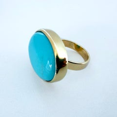 Marina J. Anello di turchese della Bella Addormentata da 26 carati con oro giallo massiccio 14k