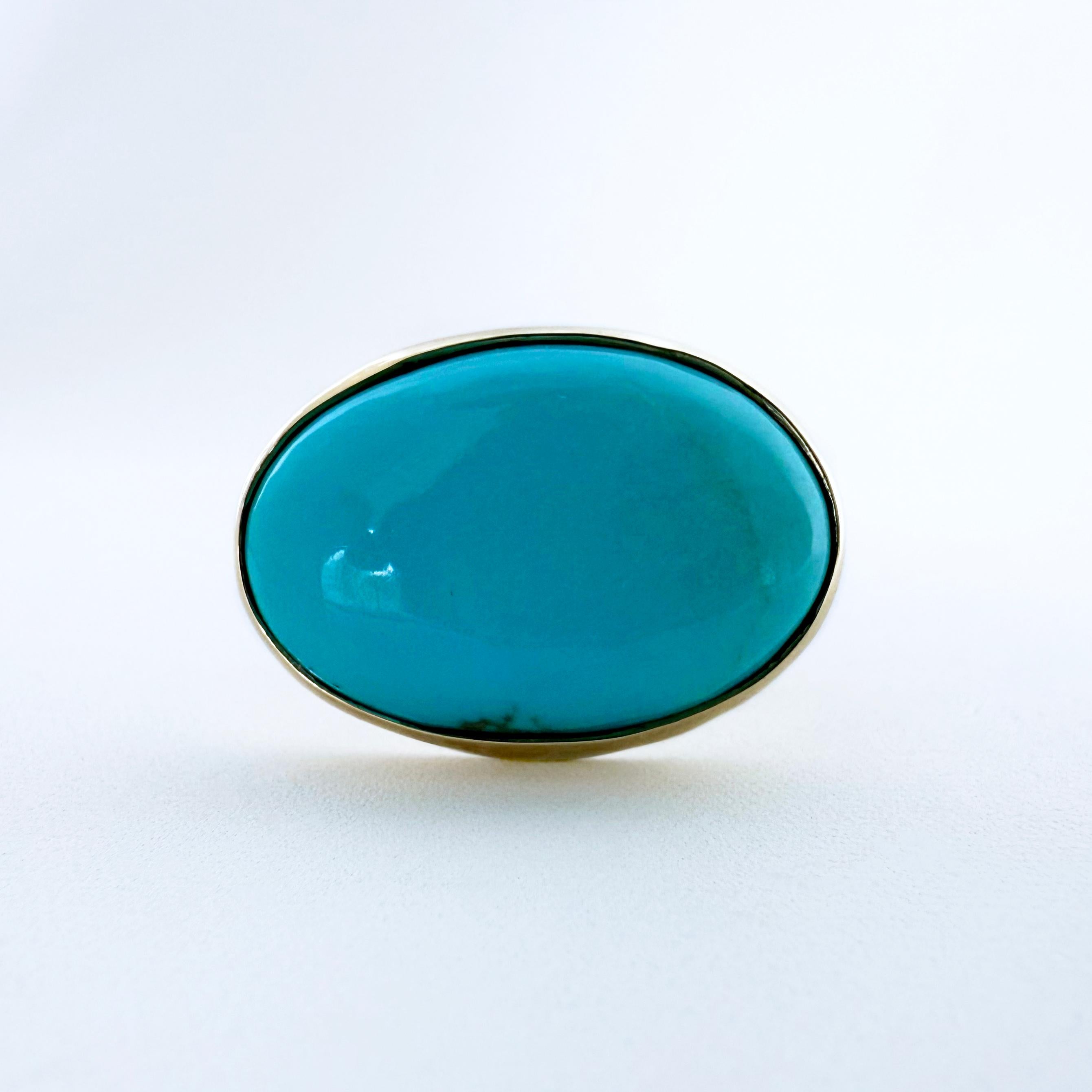 Marina J. 26 Carat Sleeping Beauty Turquoise Ring with Solid 14k Yellow Gold In New Condition For Sale In Los Angeles, CA