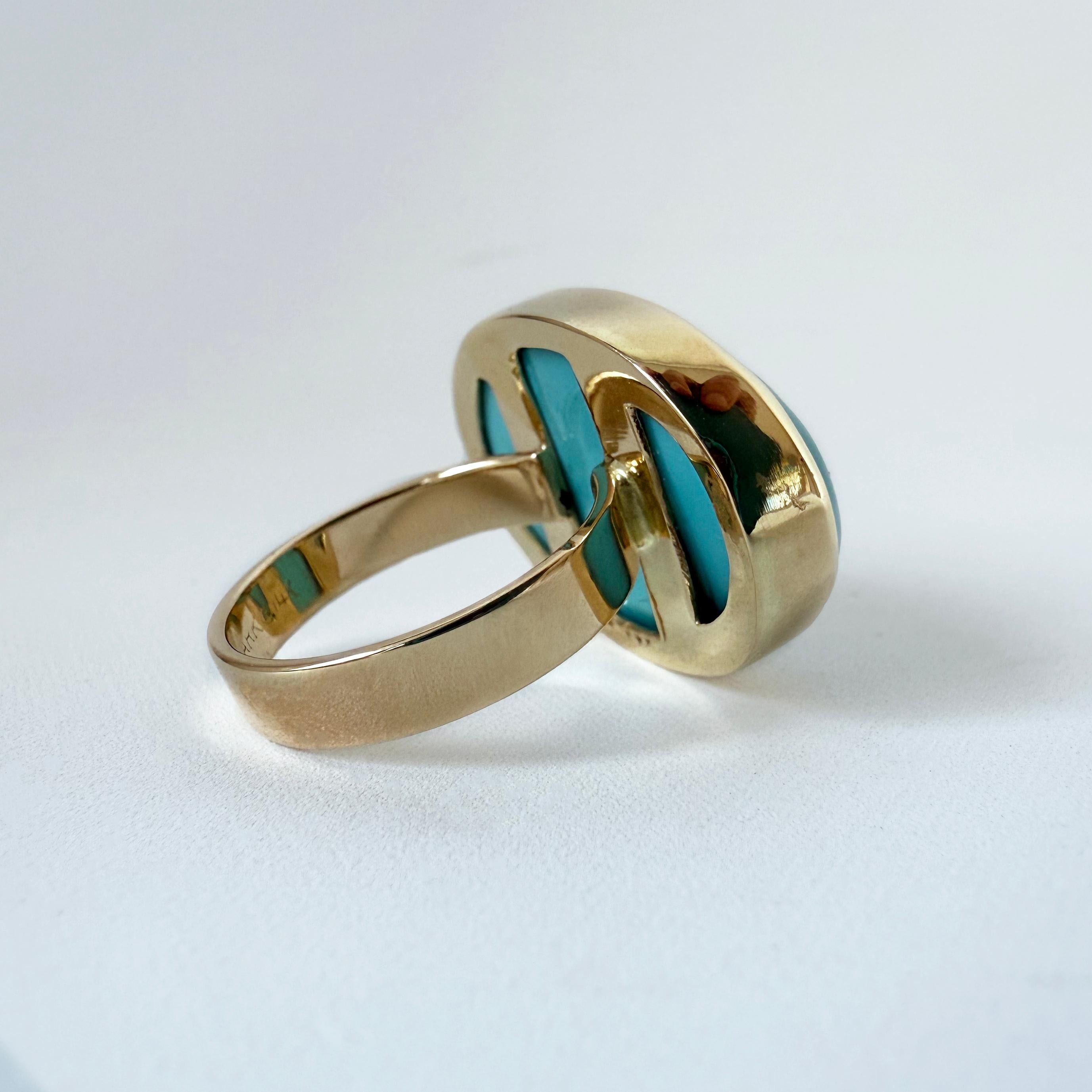 Marina J. 26 Carat Sleeping Beauty Turquoise Ring with Solid 14k Yellow Gold For Sale 1