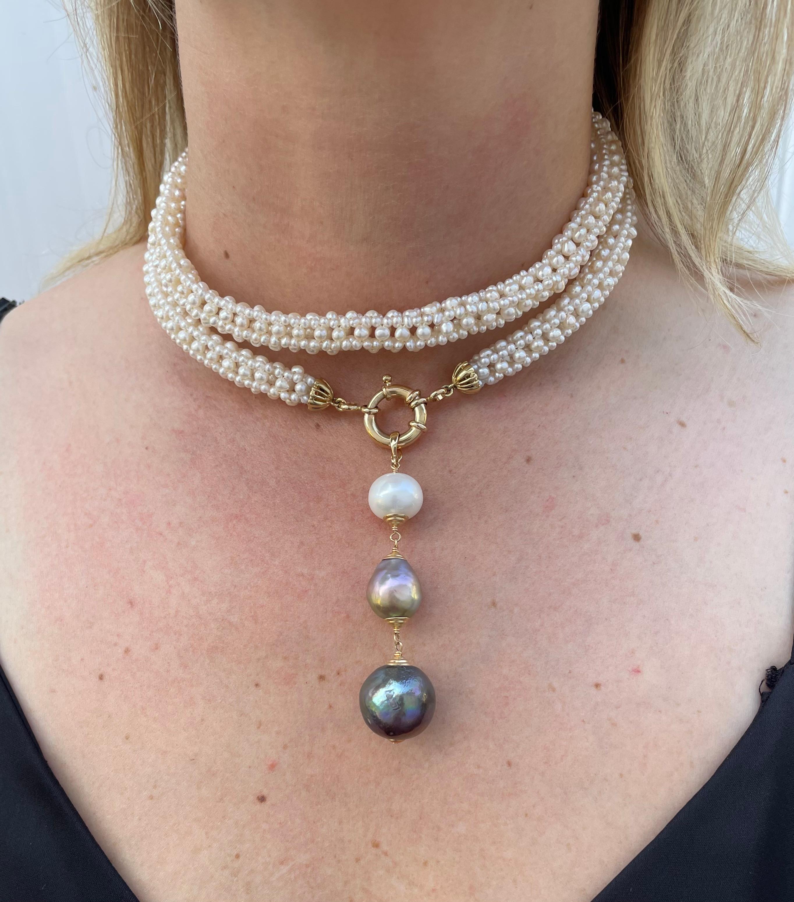 Marina J. Collar de novia tejido con perlas tridimensionales y borlas graduadas Artesano en venta