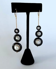 Marina J. 3 Tier Pearl, Black Onyx & Solid 14k Yellow Gold Graduated Earrings