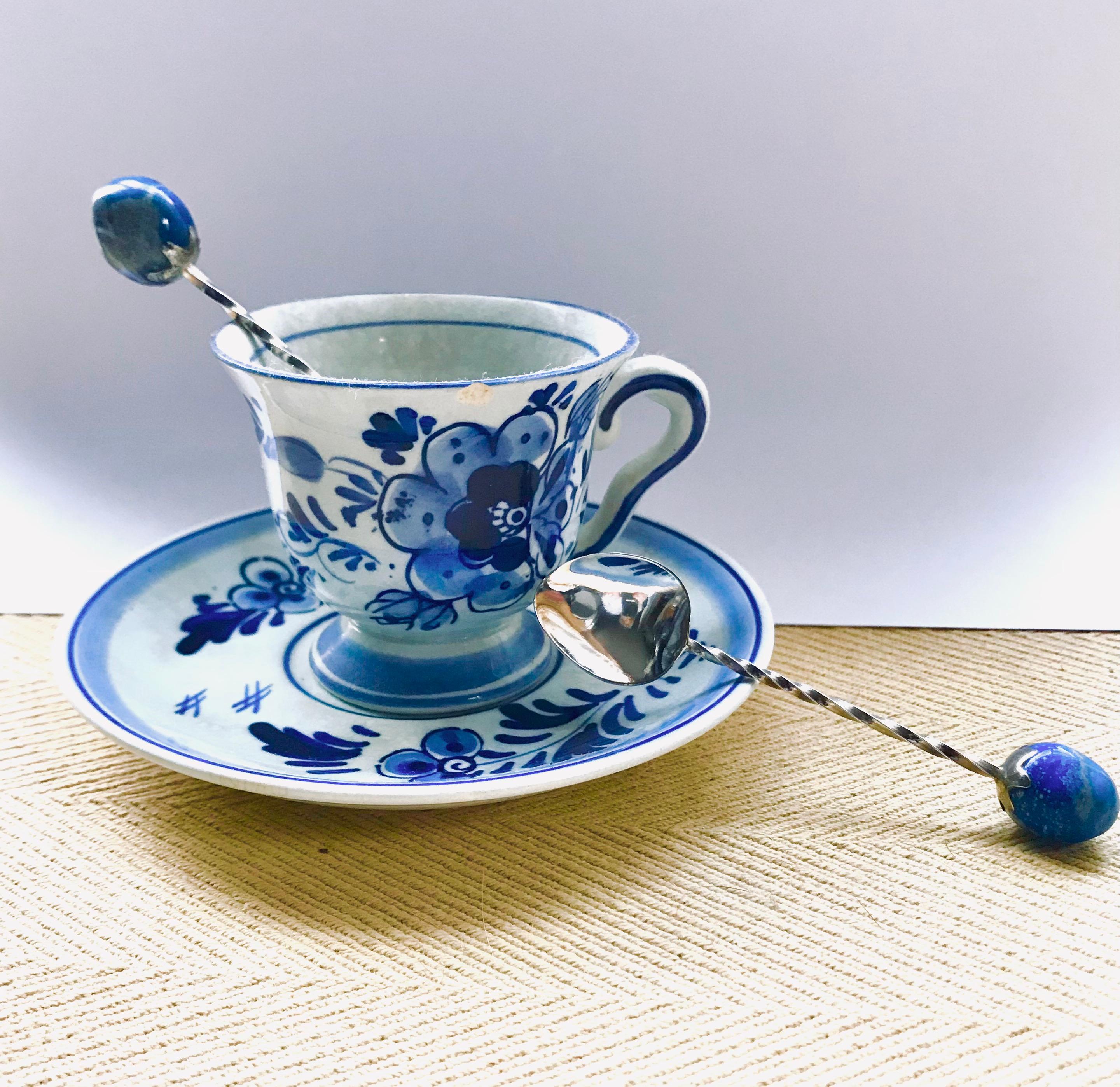Service à thé Marina J 6 en argent sterling plaqué rhodium avec pierres de lapis-lazuli en vente 3