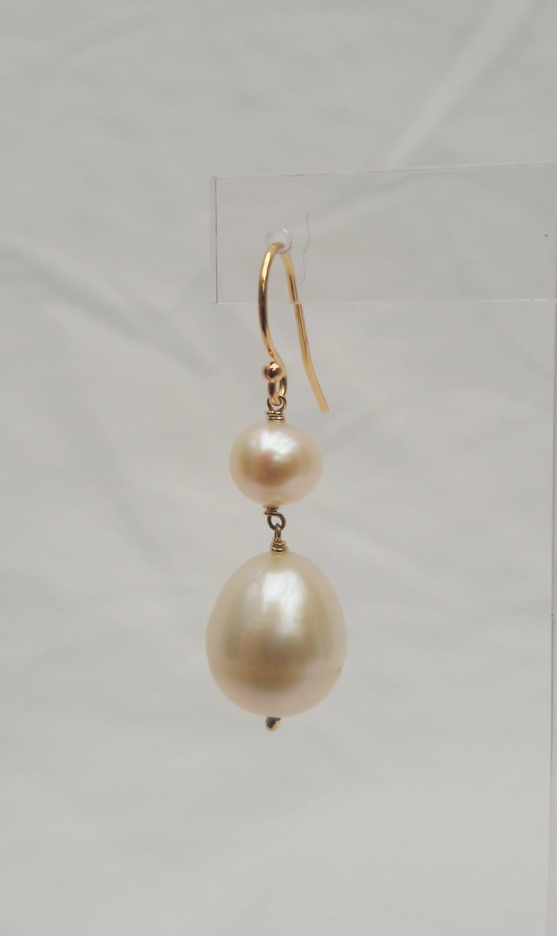 Artist Marina J. 6mm and 11mm White Pearl Gold Earrings For Sale